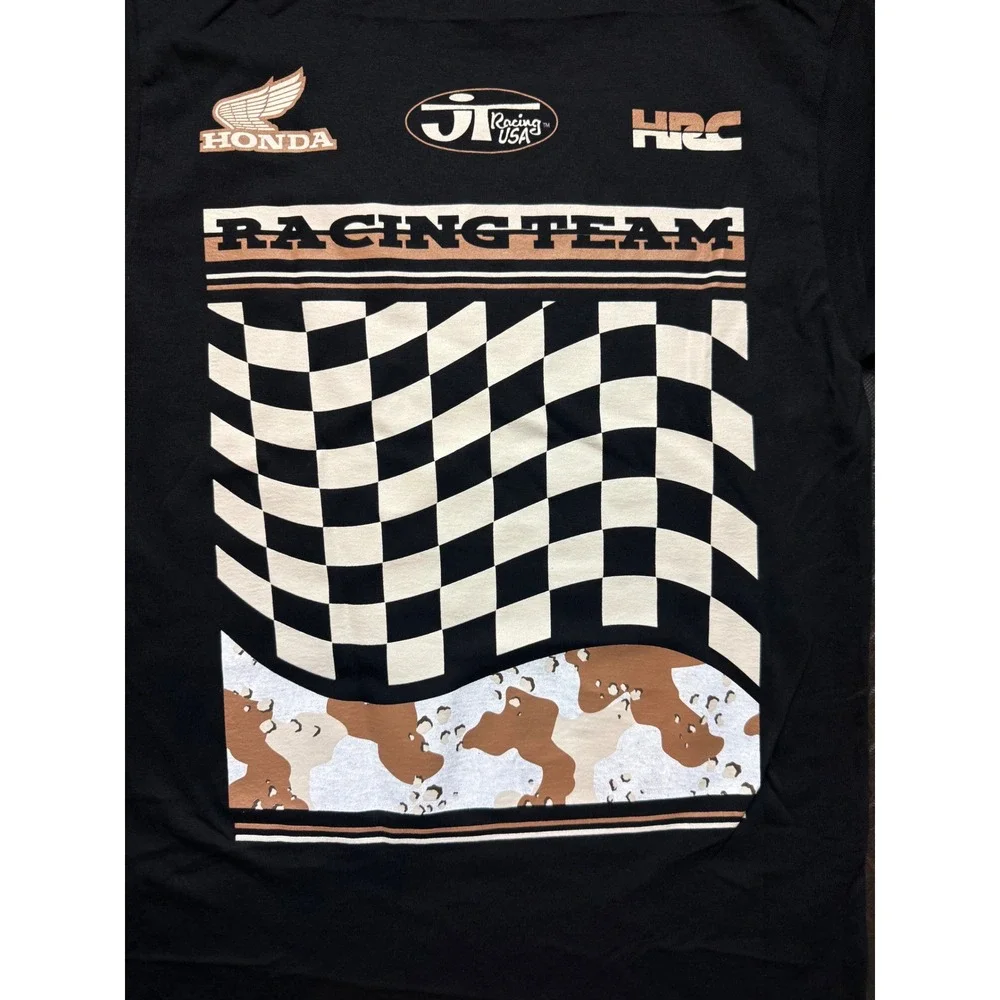 JT Racing Honda HRC Racing Team T-Shirt Black Graphic Camo Checkered Mens Small - Picture 7 of 8